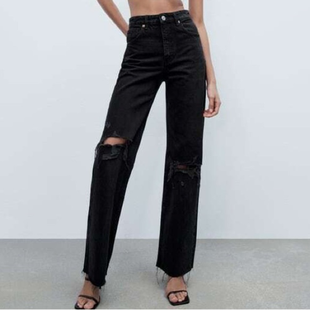 Zara high rise ripped jeans